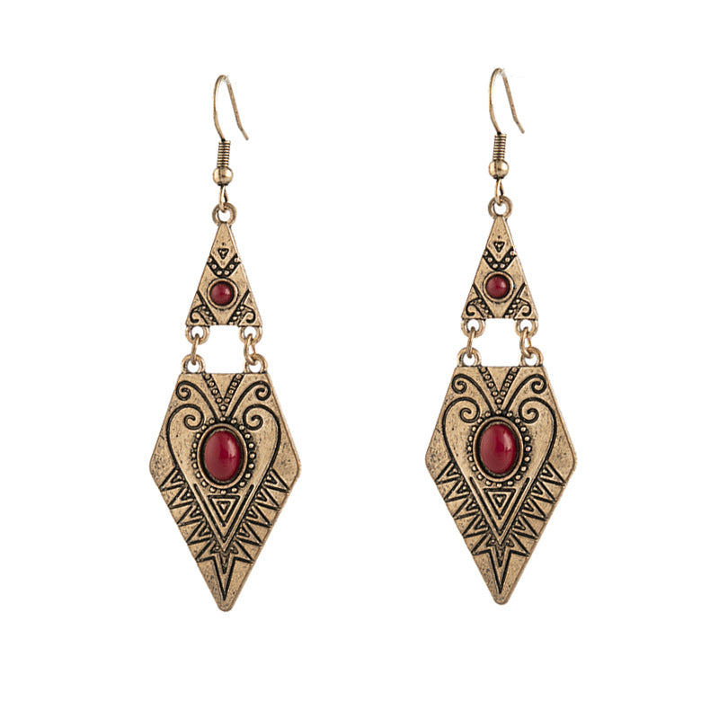 Wholesale Bohemian Creative Geometric Diamond Inlaid Gem Alloy Earrings