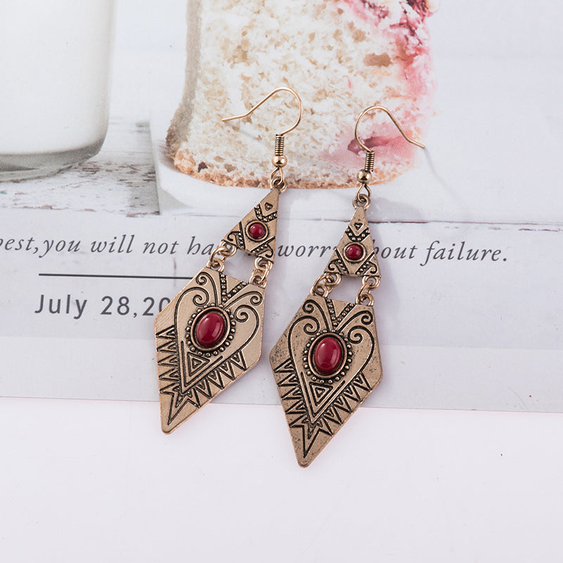 Wholesale Bohemian Creative Geometric Diamond Inlaid Gem Alloy Earrings
