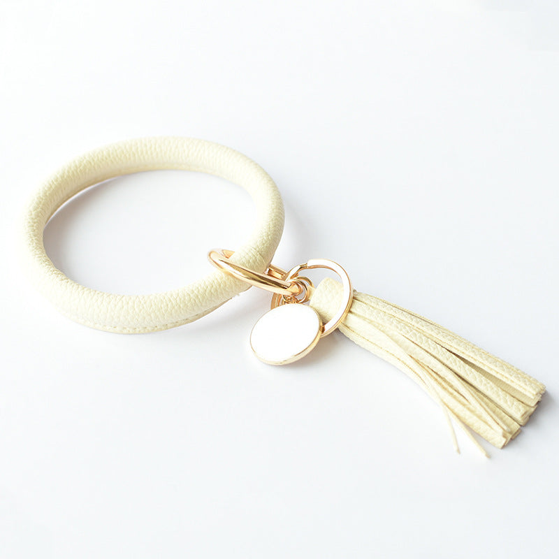Wholesale Tie-dyed PU Leather Tassel Bracelet Keychain