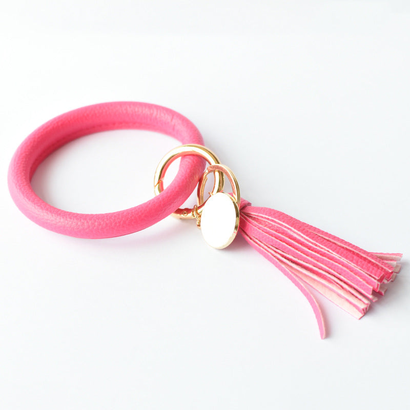 Wholesale Tie-dyed PU Leather Tassel Bracelet Keychain