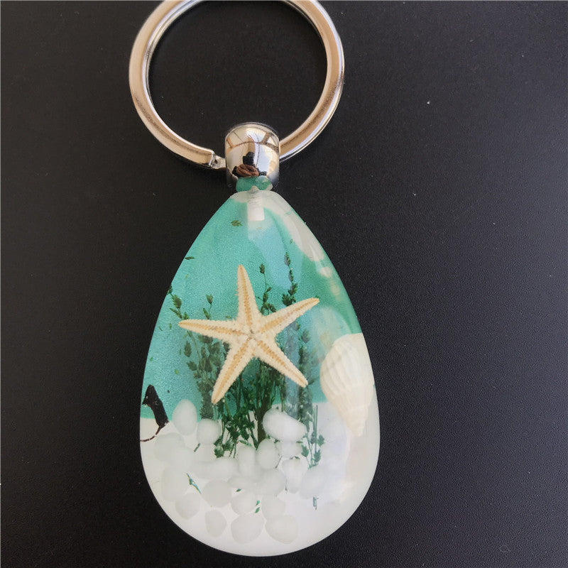 Wholesale 12pcs Resin Glue Natural Starfish Conch Specimen Keychain