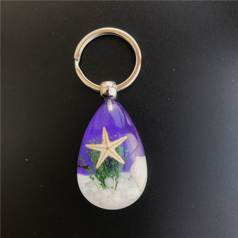 Wholesale 12pcs Resin Glue Natural Starfish Conch Specimen Keychain