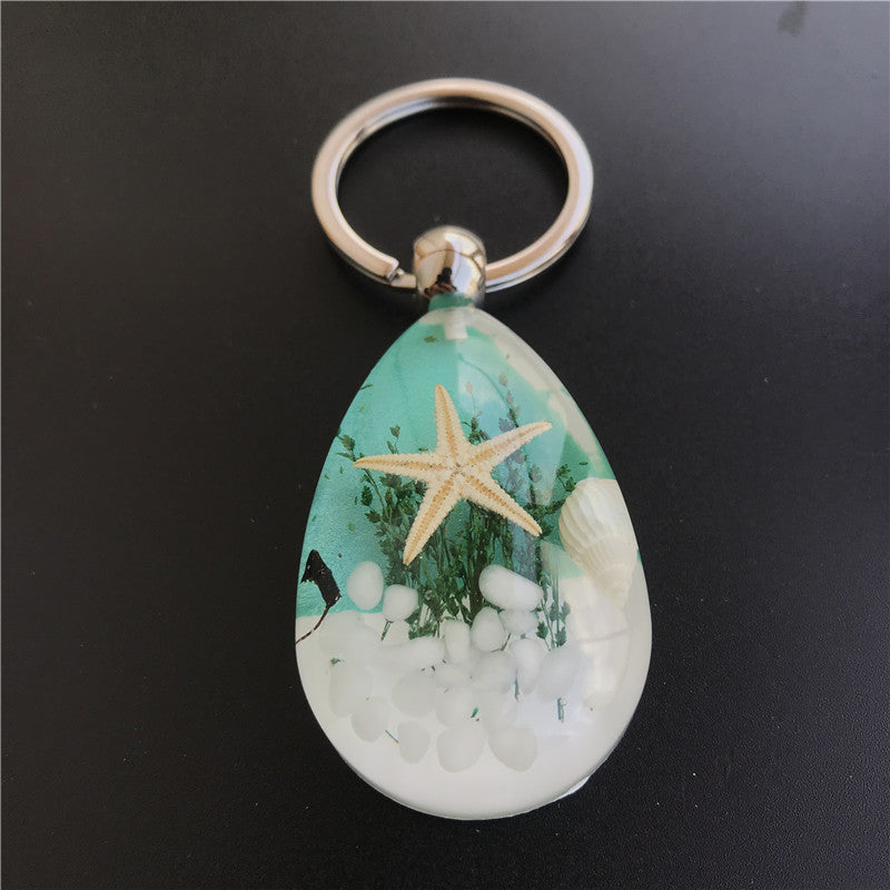 Wholesale 12pcs Resin Glue Natural Starfish Conch Specimen Keychain