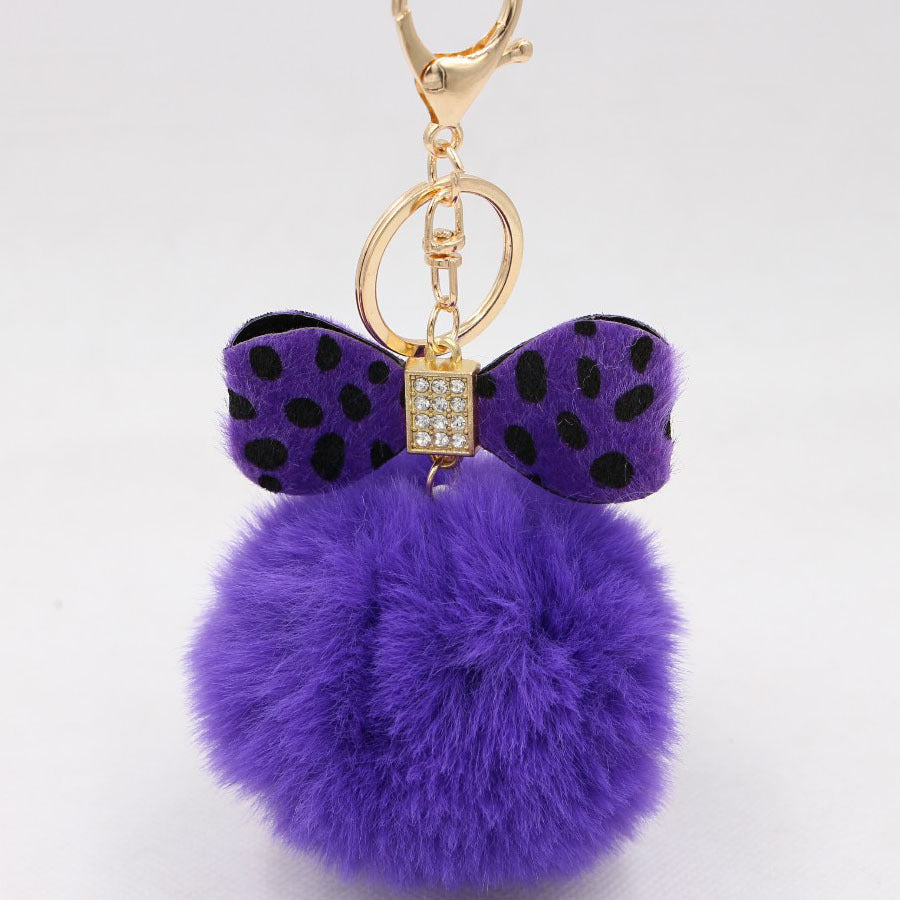 Wholesale Chic Leopard Print Bow Pom Pom Leather Keychain Car Key Accessory Gift
