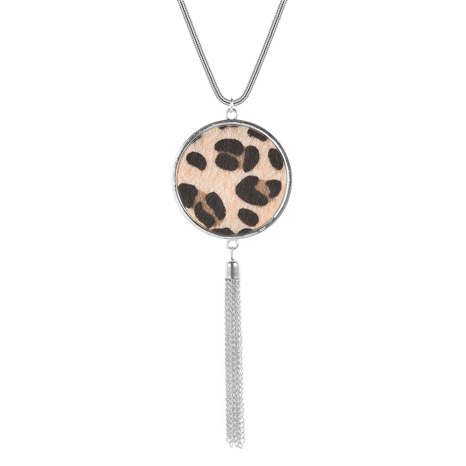Wholesale Leopard Disc Tassel Long Necklaces