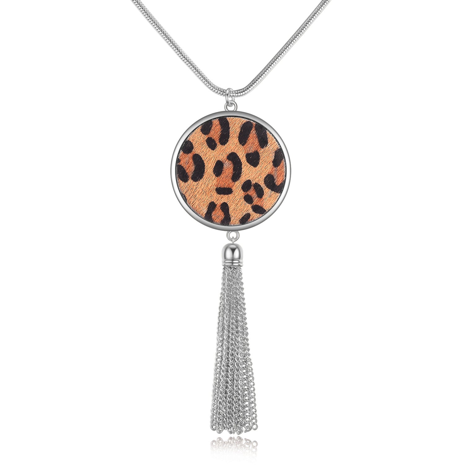 Wholesale Leopard Disc Tassel Long Necklaces