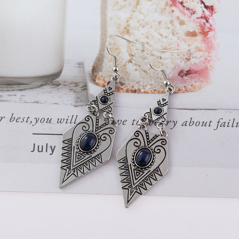 Wholesale Bohemian Creative Geometric Diamond Inlaid Gem Alloy Earrings