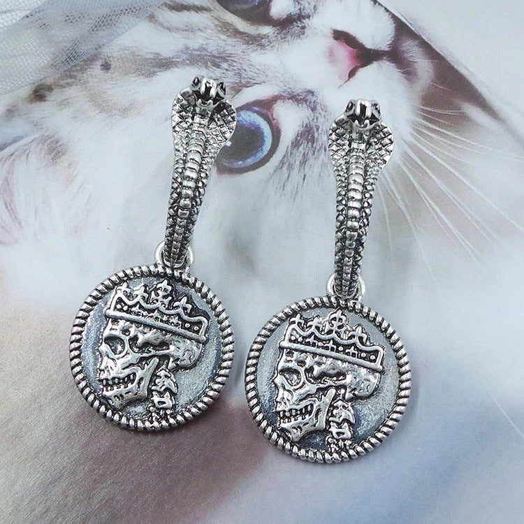 Wholesale Gothic Cobra Long Exaggerated Skull Head Alloy Earrings