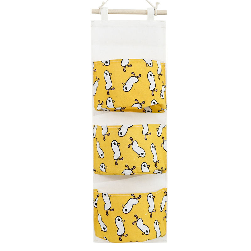 Wholesale Cotton and Linen Three Pocket Three-dimensional Miscellaneous Storage Hanging Bag