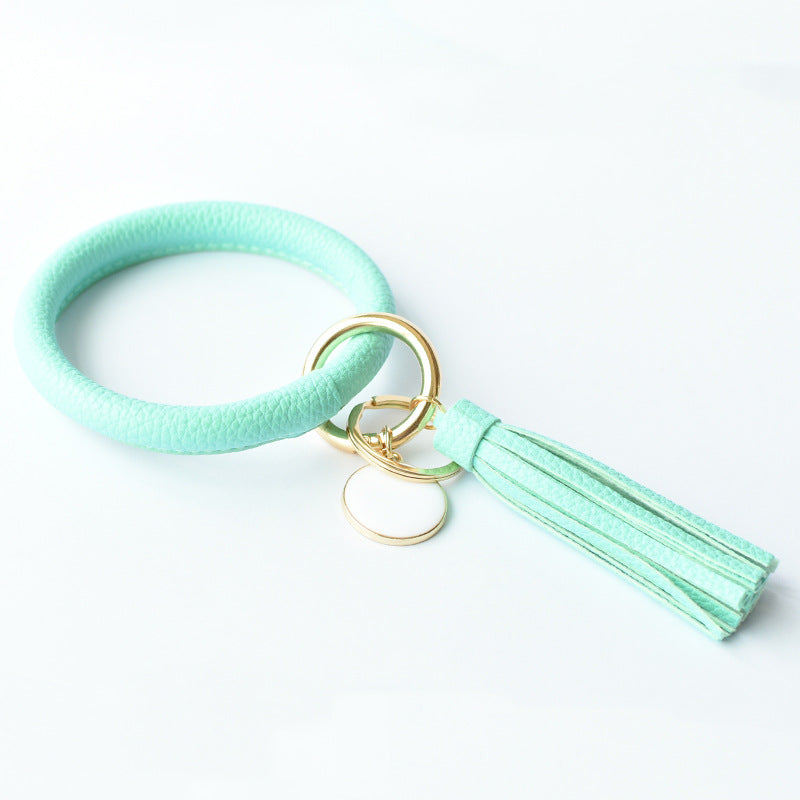 Wholesale Tie-dyed PU Leather Tassel Bracelet Keychain