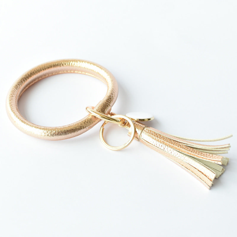 Wholesale Tie-dyed PU Leather Tassel Bracelet Keychain