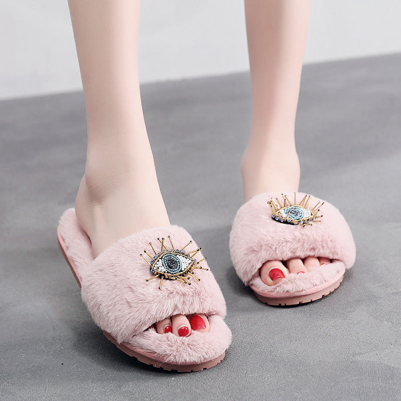 Wholesale Devil Eye Plush Slippers