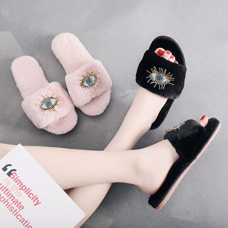 Wholesale Devil Eye Plush Slippers