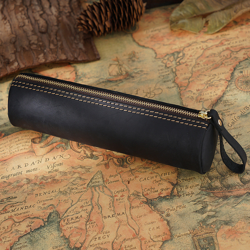 Wholesale Vintage first layer crazy horse leather storage pencil case