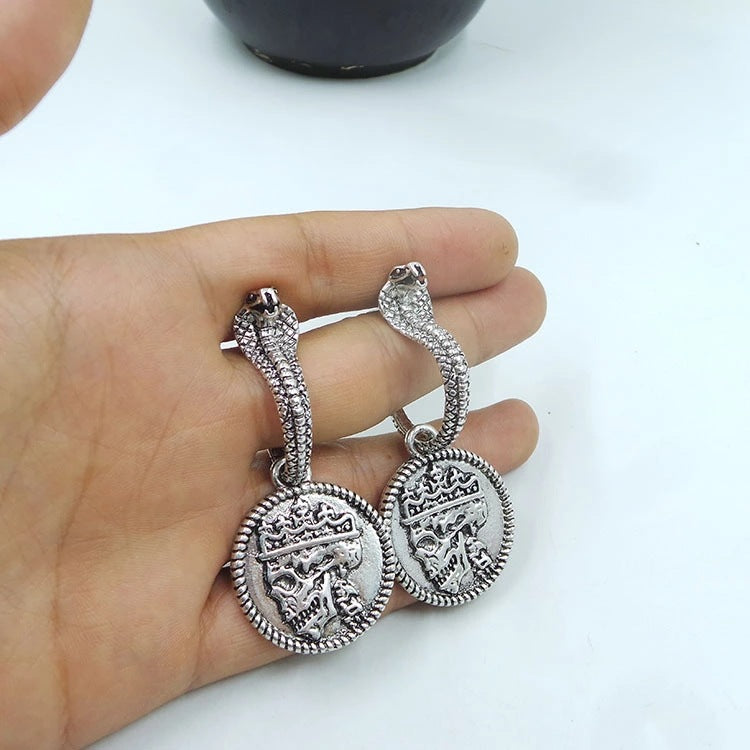 Wholesale Gothic Cobra Long Exaggerated Skull Head Alloy Earrings