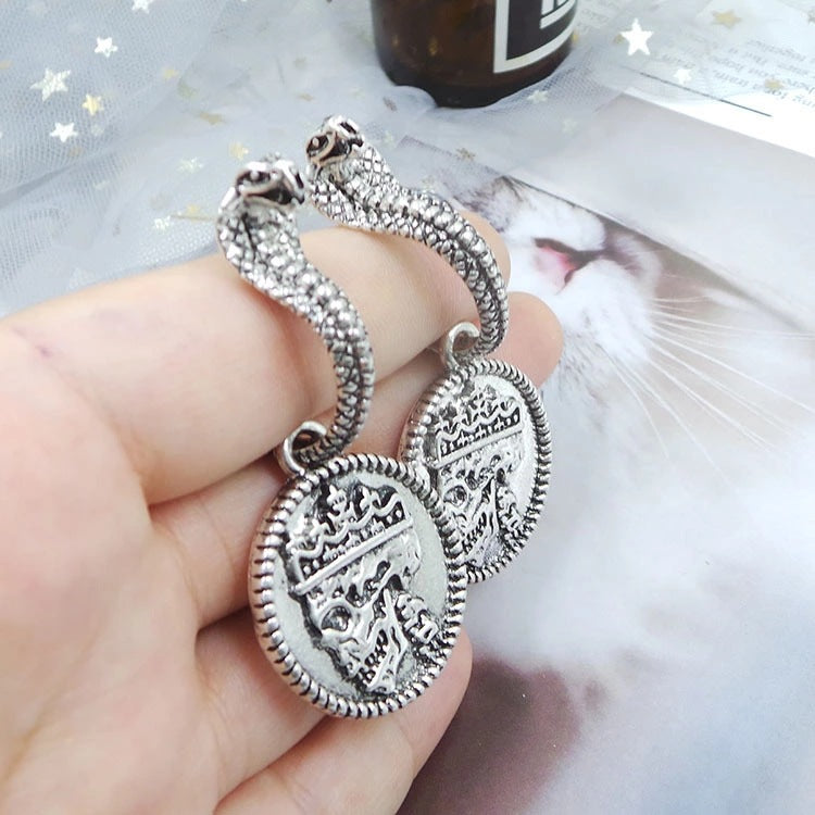 Wholesale Gothic Cobra Long Exaggerated Skull Head Alloy Earrings