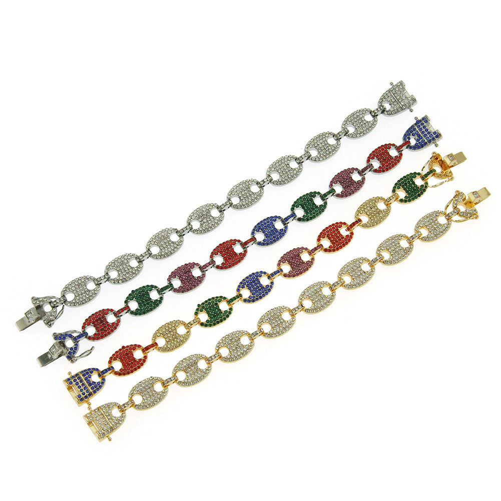 Wholesale Color Diamond Pig Nose Alloy Bracelet