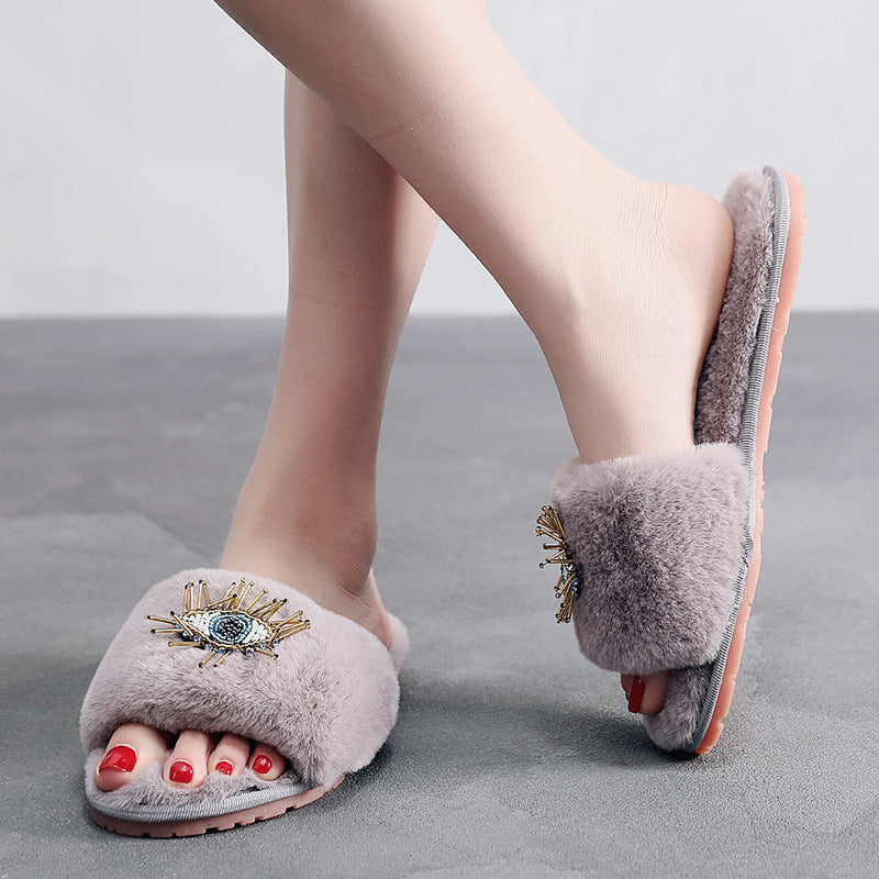 Wholesale Devil Eye Plush Slippers