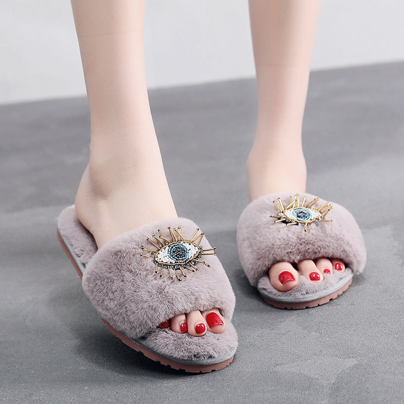 Wholesale Devil Eye Plush Slippers