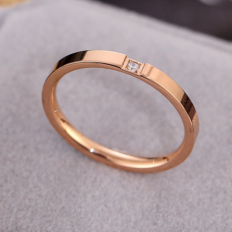 Wholesale Titanium Steel One Diamond Rose Gold Ring