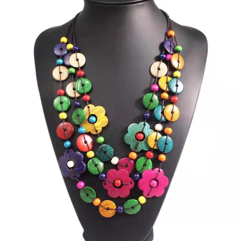 Wholesale Multilayer Flower Coconut Wood Shell Necklaces