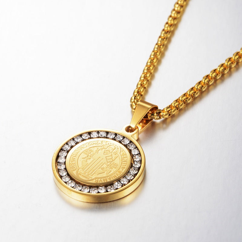 Wholesale Chic Titanium Steel God Disc Necklace Pendant Gold Totem Unisex Boutique Resale Jewelry Accessory