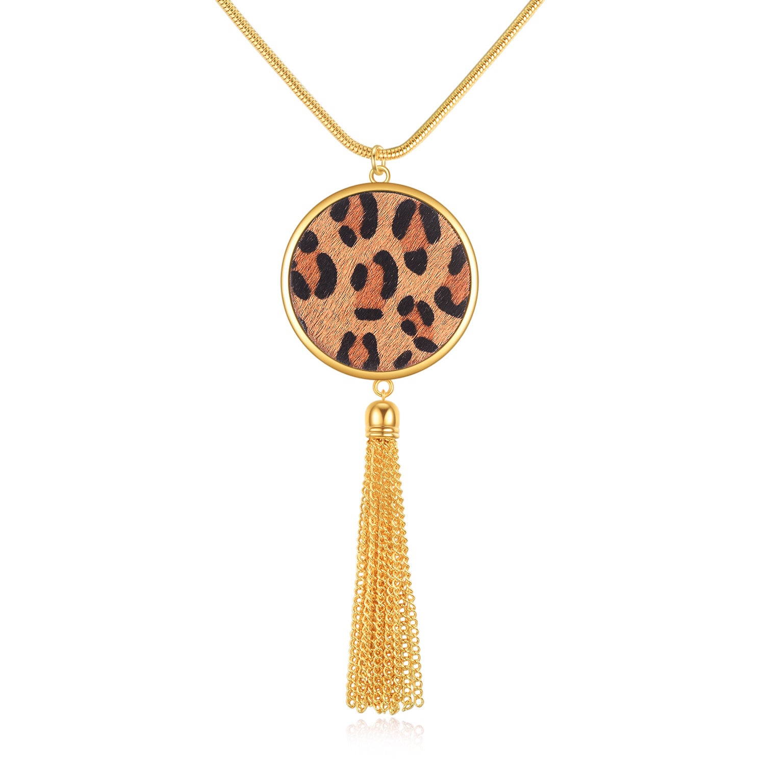 Wholesale Leopard Disc Tassel Long Necklaces