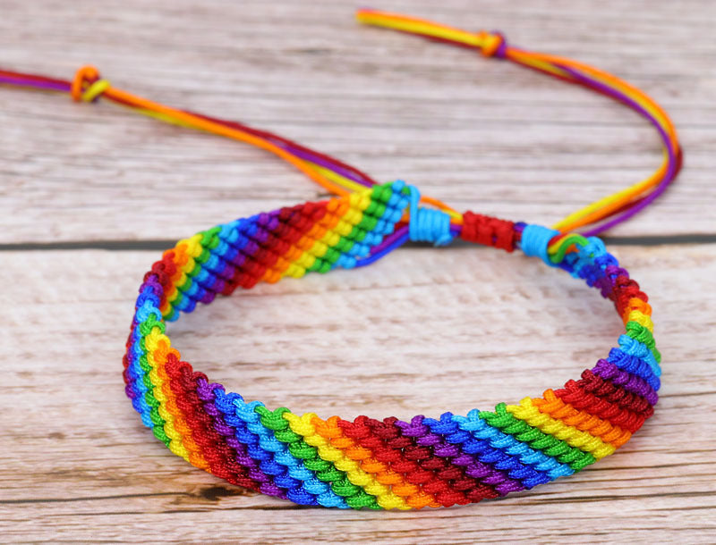 Wholesale Polyester Thread Rainbow Hand Woven Bracelet