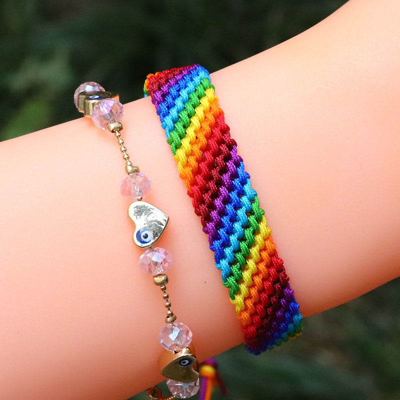 Wholesale Polyester Thread Rainbow Hand Woven Bracelet