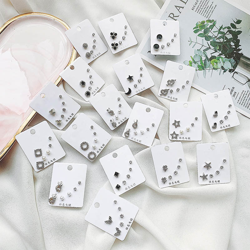 Wholesale 925 Silver Plated Needle Zircon Pearl Earrings Set