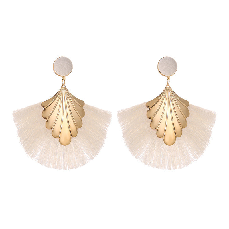 Wholesale Bohemian Fan Shape Long Tassel Vintage Ripple Earrings