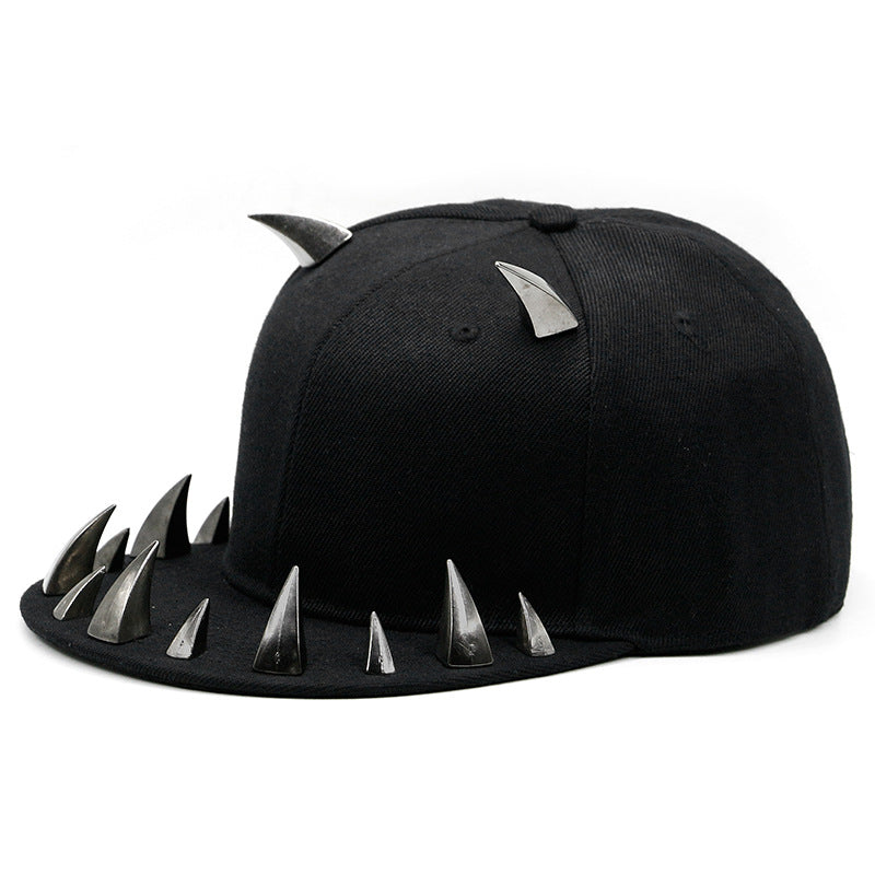 Wholesale Punk Horn Rivet Hip Hop Flat Brim Baseball Cap