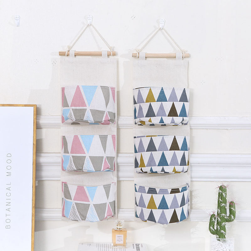 Wholesale Cotton and Linen Three Pocket Three-dimensional Miscellaneous Storage Hanging Bag