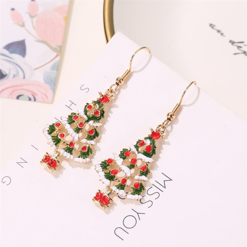 Wholesale Oil Dripping Christmas Tree Alloy Necklace and Earrings Set