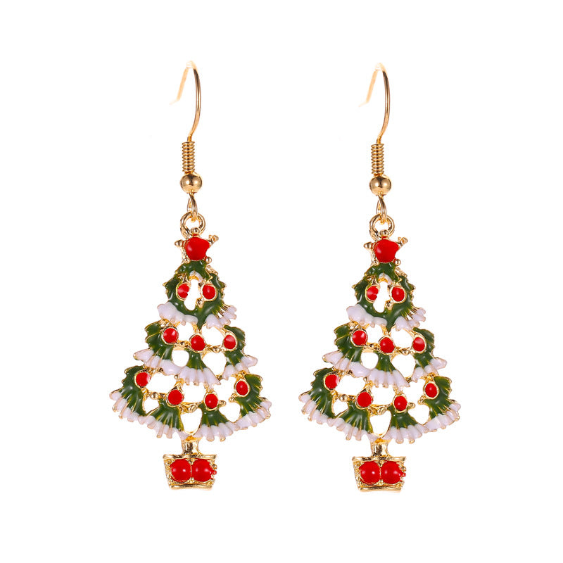 Wholesale Oil Dripping Christmas Tree Alloy Necklace and Earrings Set