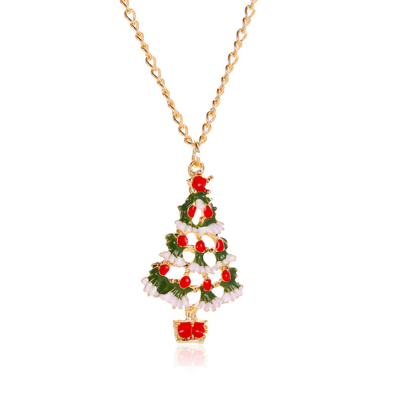 Wholesale Oil Dripping Christmas Tree Alloy Necklace and Earrings Set