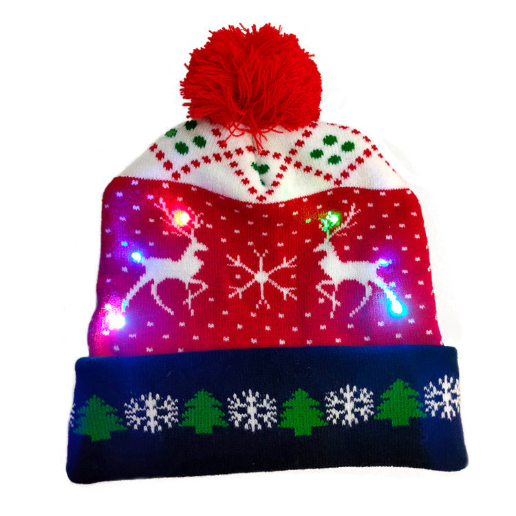 Wholesale Christmas LED Switch Box Knitted Hat Lantern Fur Ball Hat