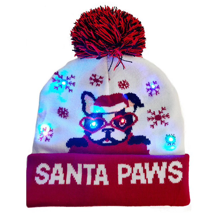 Wholesale Christmas LED Switch Box Knitted Hat Lantern Fur Ball Hat