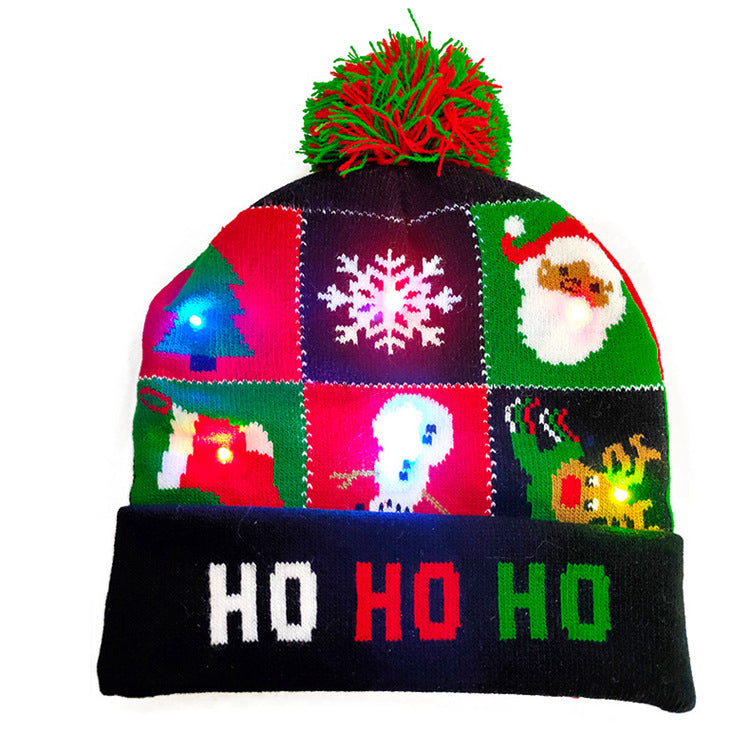 Wholesale Christmas LED Switch Box Knitted Hat Lantern Fur Ball Hat