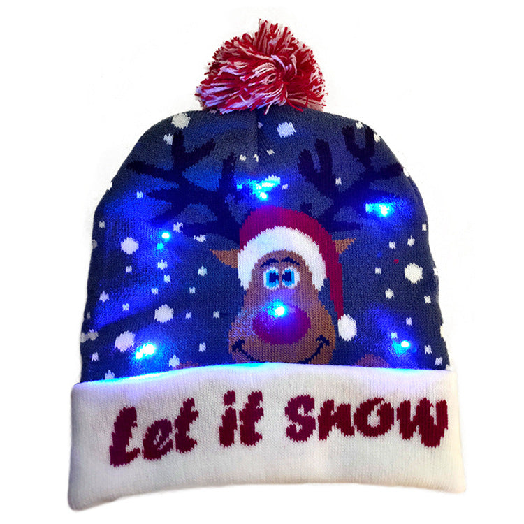 Wholesale Christmas LED Switch Box Knitted Hat Lantern Fur Ball Hat