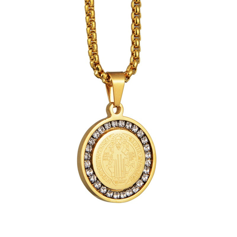 Wholesale Chic Titanium Steel God Disc Necklace Pendant Gold Totem Unisex Boutique Resale Jewelry Accessory