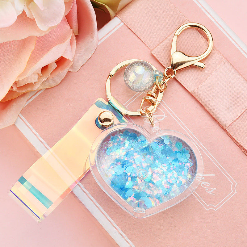 Wholesale Acrylic Oil Bottle Quicksand Love Keychain