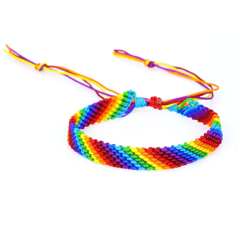 Wholesale Polyester Thread Rainbow Hand Woven Bracelet