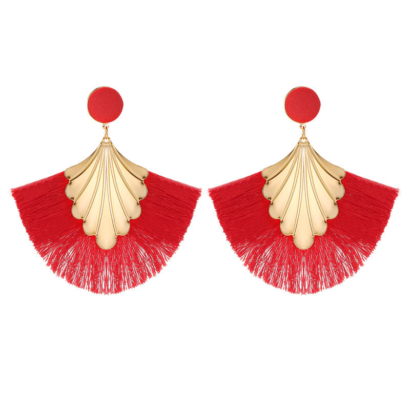 Wholesale Bohemian Fan Shape Long Tassel Vintage Ripple Earrings