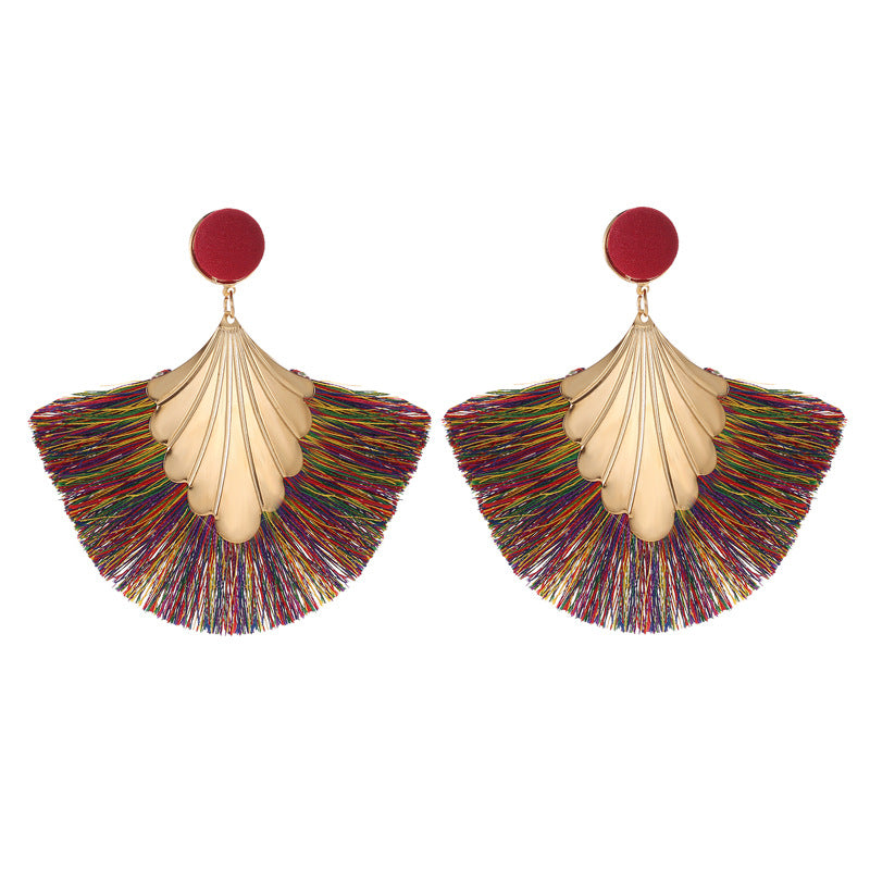 Wholesale Bohemian Fan Shape Long Tassel Vintage Ripple Earrings