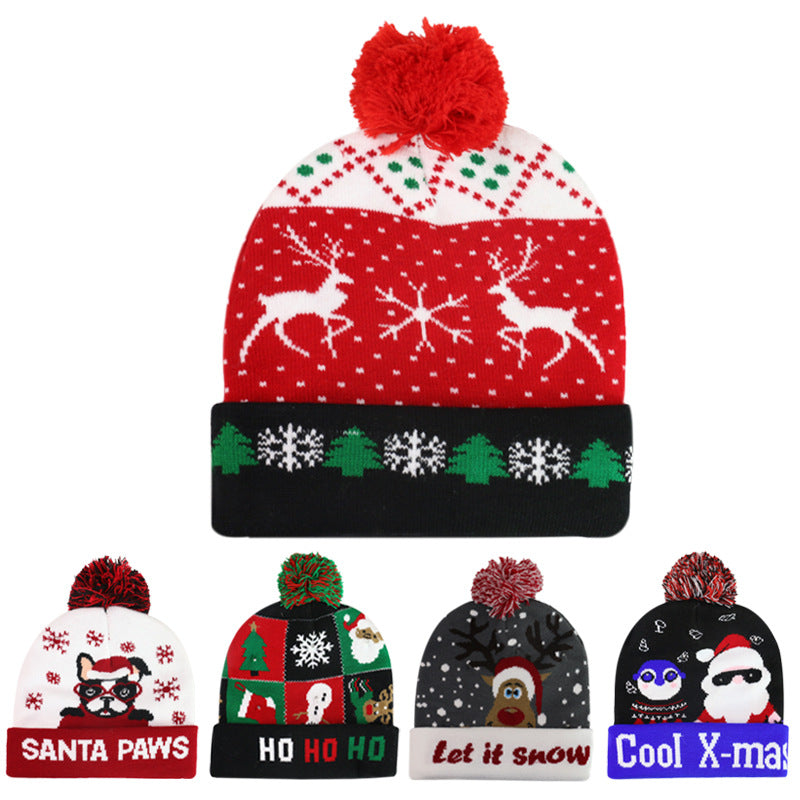 Wholesale Colorful Luminous Knitted Hat Removable Battery LED Light Christmas Hat