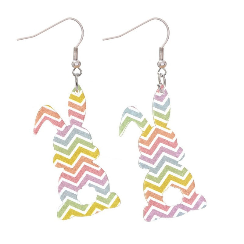 Wholesale Easter Acrylic Print Bunny Stripes Love Heart Fashion Contrast Color Personality Earrings