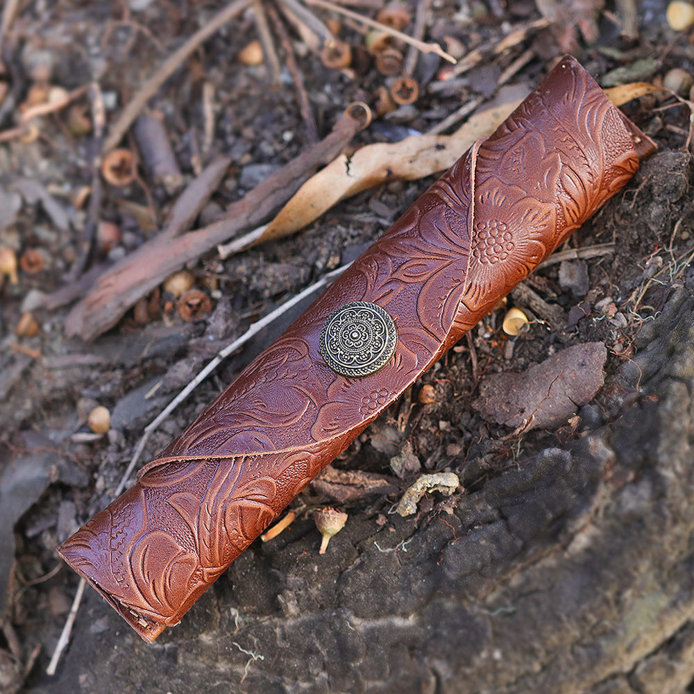 Wholesale Vintage Genuine Leather Roller Pen Cowhide Protective Cover Pen Bag