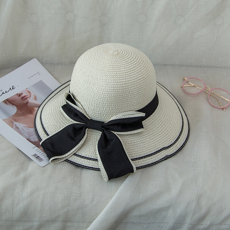 Wholesale Big Bow Seaside Holiday Straw Hats Beach Hats Foldable Hats