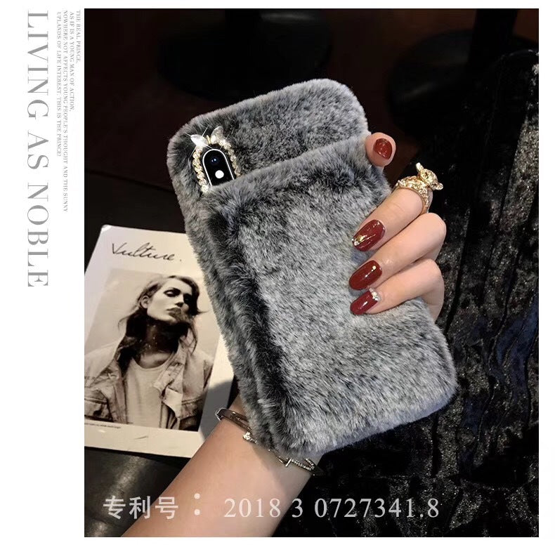 Wholesale Winter Warm Rabbit Plush Wrist Strap Holder Phone Case